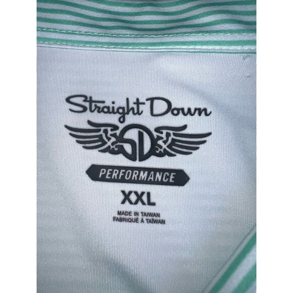Straight Down Polo Shirt Men Size XXL Green Striped Performance Golf Embroidered - Picture 7 of 16